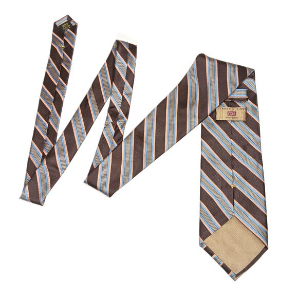 Carrot & Gibbs Silk Repp Tie Men’s 61” Brown Tan Stripe Preppy Designer Wide New - Picture 3 of 4